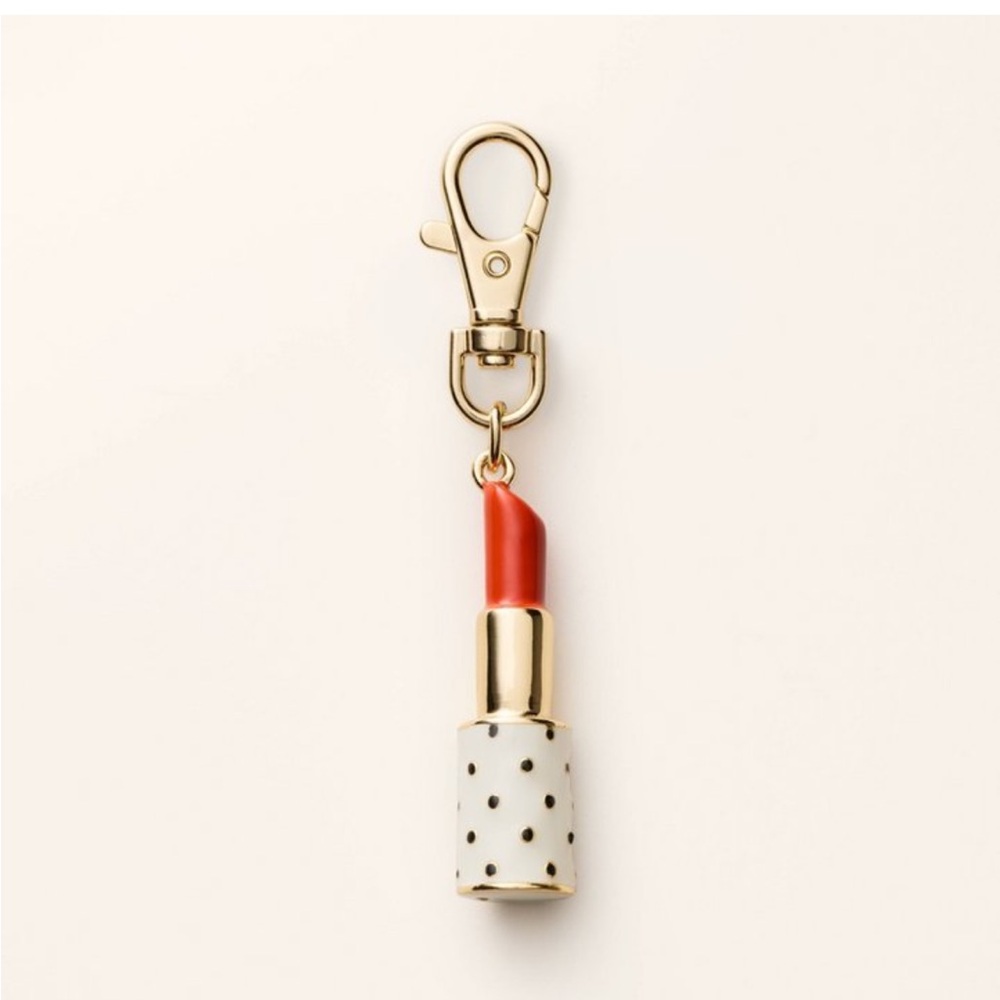 NWT Kate Spade X Target Gold and Red Orange PolkaDot Lipstick Bag Charm Keychain
